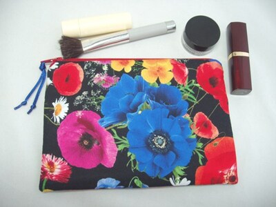 Padded Zipper Cosmetic Jewelry Pouch in Bright Floral Collage Print - image1